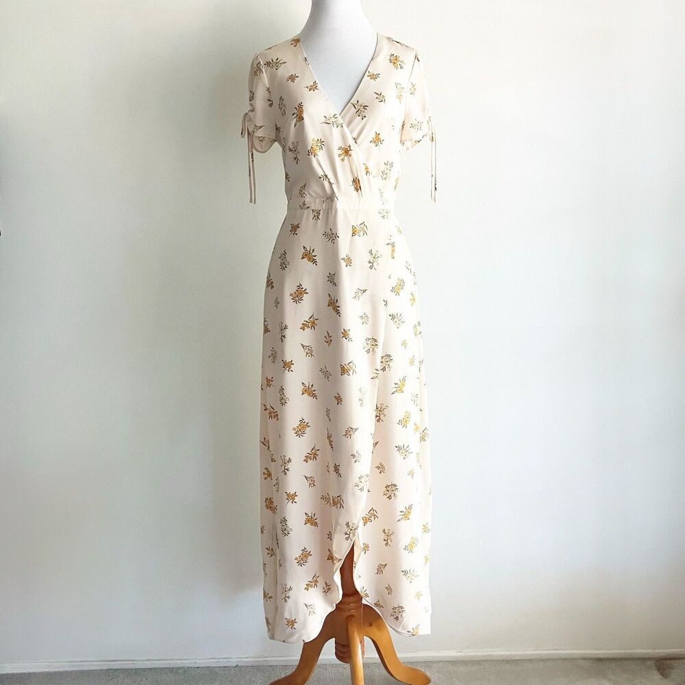 Madewell Silk Field Bouquet Maxi Dress Size 0 V Neck Short Sleeve Faux Wrap